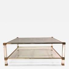 Large Square French Midcentury Double Tier Lucite And Brass Coffee Table Vandel By Pierre Vandel In 2020 Brass Coffee Table Coffee Table Mid Century Modern Design