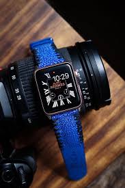 blue stingray leather with black stitching apple watch band fits 42mm apple watches series 3 2 1 sport apple watch bands leather apple watch bands apple watch