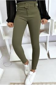Check spelling or type a new query. Pantalon Slim Taille Haute En Kaki Avec Poche Boutons Et Ceinture
