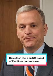 NC Democratic Gov. Josh Stein talks about the Board of Elections case and  Republican Labor Commissioner Luke Farley calling it an "existential  threat" to the Council of State, who are statewide ...