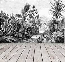 Black And White Wall Mural Tropical Jungle Wallpaper Bohemian Wall Mural Tropical Palm Retro Botanical Vintage Old Drawing Virgin Rainforest Self Adhesive Peel Stick 153 In 2020 Oud Behang Bureaubladachtergronden Beschilderde Muur