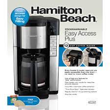 Brew 12 cups of fresh, hot coffee and keep it hot and flavorful for 2 hours with this programmable coffeemaker with glass carafe and reusable cone filter. Kitchen Dining Black 46381 12 Cup Carafe With Easy Refilling Access Hamilton Beach Programmable Coffee Maker Coffee Machines