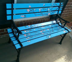 See more ideas about garden bench, bench, garden bench diy. Diy Painted Park Bench Painted Cherry Blossoms Lowes Has Perfect Size Replacement Planks Painted Benches Park Bench Park Bench Ideas