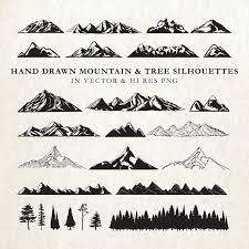 Hand Drawn Mountain Clipart Mountain Silhouette Nature Rustic Tree Clipart Clip Art Png Vector Eps Ai Design Element Instant Download Mountain Drawing Mountain Silhouette How To Draw Hands