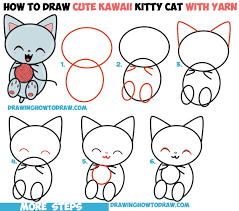 How To Draw Cute Kawaii Kitten Cat Playing With Yarn From Number 8 Shape Easy Step By Step Drawing Tutorial For Kids How To Draw Step By Step Drawing Tutori