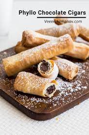 Phyllo Chocolate Cigars Veena Azmanov Pastries Recipes Dessert Phyllo Recipes Chocolate Cigars