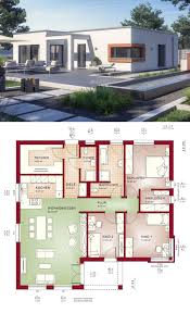 winkelbungalow haus mit flachdach architektur 4 zimmer grundriss offen mit erker modern style house plans architectural house plans house construction plan
