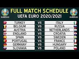 The euro 2021 draw has been finalised with the 24 qualified teams knowing when and where they will be the first match will be held on 11 june 2021 with turkey vs italy at the stadio olimpico in rome. Match Schedule Uefa Euro 2020 2021 Group Stage Fixtures Youtube