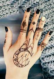 Tabitha Boho Black Geometric Shapes Mandala Moon Chandelier Temporary Tattoo Henna Tattoo Hand Hand Tattoos Henna Tattoo Designs