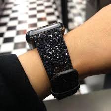 Black Apple Watch Band 38mm Apple Watch Series 5 4 3 2 Band Luxury Apple Watch Sparkle Glitter Bling Leather Band 38mm 40mm 42mm 44mm Us Fast Shipping Watch Bands Apple Watch Fashion Cute Apple Watch Bands