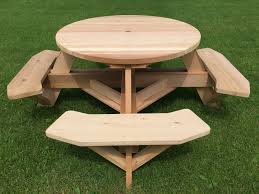 The 72 diameter by.75 inch thick with 1 inch bevel. Round 45 Easy Seating Wooden Picnic Table With Benches