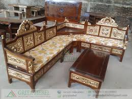 Sofa kursi harga pabrik l sudut minimalis putus: Kursi Sudut Mahkota Kombinasi Gold Griya Mebel