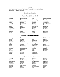 Tone Word List Tone Words List Tone Words Vocabulary List