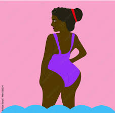 a black woman with a big booty in a purple swimsuit. flat illustration  Stock Vector | Adobe Stock