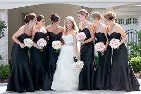 Black And White Theme Party Clothes Black White And Blush Lazaro Bridesmaids Dresses Black Bridal Parties Bridal Party Attire Black And White Wedding Theme