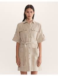 Saba Lila Linen Belted Shirt Dress