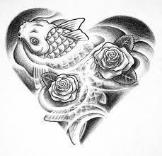 Black And White Koi Fish Tattoo With Flowers So This Is My Final Project I Had To Combine Three Subjects In One Tat Composition I Picked Koi Rose And Heart Coy Fish Tattoos Koi Fish Tattoo Koi Tattoo