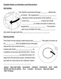 Seasons Guided Notes Cloze On Rotation And Revolution Earth Science Lessons Guided Notes 6th Grade Science