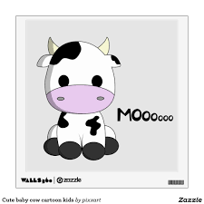 Cute Baby Cow Cartoon Kids Wall Sticker Zazzle Com Baby Animal Drawings Cute Baby Cow Cute Cows