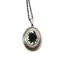 Black Rose Locket Rose Locket Necklace Gunmetal Locket Valentines Gift Flower Locket Floral Necklace Simple Locket Cameo Locket Gift For Her