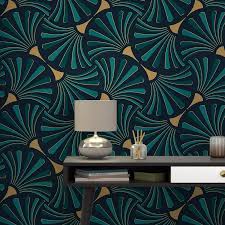 Papier Peint Intisse Paname Coloris Bleu Petrole Papier Peint Papier Peint Art Deco Papier Peint Intisse