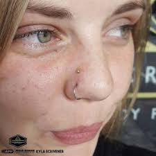 fresh high nostril with a solid 18kt yellow gold desta end from anatometalinc bodypiercing piercing facial piercings body piercings high nostril piercing