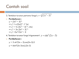 Operasi logaritma merupakan kebaliakan dari operasi perpangkatan untuk y>0, a>0, a ≠ 1, logaritma y dengan basis a ditulis alog y <—> ax = y. Agenda 1 Aturan Rantai 2 Turunan Orde Tinggi 3 Turunan Fungsi Logaritma 4 Turunan Fungsi Eksponen 5 Turunan Fungsi Implisit Ppt Download