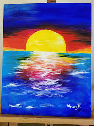 Watercolor landscape in a circle. Ocean Sunset Mary Cargill Paintings Prints Landscapes Nature Beach Ocean Waves Artpal
