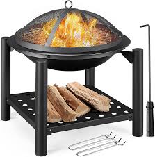 Square fire pit cooking grate. Buy Yaheetech Outdoor Fire Pit Steel Fire Bowl With Firewood Rack Cooking Grate Spark Screen Poker For Bbq Bonfire Camping Picnic With 2pcs Cooking Grate Lifter 54x 54x 56 5cm Black Online In Turkey