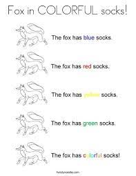 Coloring coloring page with christmas sock gifts color the. Fox In Colorful Socks Coloring Page Dr Seuss Preschool Dr Seuss Classroom Dr Seuss Activities