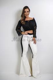 Calça De Couro Boca De Sino Milla Veste M Tecido Frente Couro Eco Costas Malha Grossa Ideias Fashion Moda Calca Boca De Sino