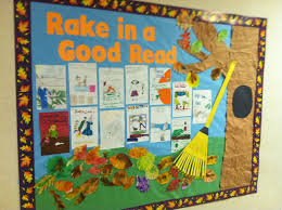 Rake In A Good Read Fall Bulletin Board Students Draw The Cover Of Their Favorite Book Classroom Bulletin Boards Bulletin Board Display Fall Bulletin Boards