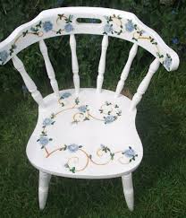 White Wooden Chair With Hand Painted Blue Roses White Wooden Chairs Painted Wooden Chairs Painted Chairs