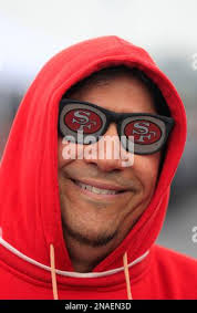 A San Francisco 49ers fan is shown outside Candlestick Park before the NFC  Championship NFL football game between the San Francisco 49ers and the New  York Giants Sunday, Jan. 22, 2012, in