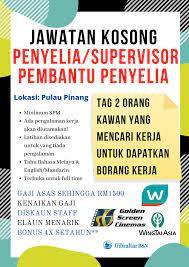 What does penyelia mean in english? Maukerja On Twitter Jawatan Kosong Lokasi Pulau Pinang Penyelia Supervisor Pembantu Penyelia Gaji Asas Rm1500 Epf Socso Eis Kenaikan Gaji Minimum Spm Ada Pengalaman Kerja Akan Diutamakan Latihan Disediakan