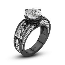 Vancaro Jewelry Ad Vancaro Gothic Style Cross Inspired Round Cubic Zirconia Gothic Engagement Ring Unique Engagement Rings Halo Engagement Ring White Gold