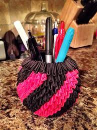 3d Origami Black Red Pencil Holder Origami Pencil Holder Modular Origami 3d Origami Tutorial
