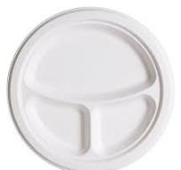 Eco-Products 10" 3-Compartment Compostable Sugarcane Plates