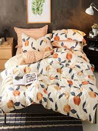 Small buttons at the bottom of the duvet cover. Peach Print Bedding Set Shein Eur