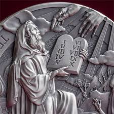 2024 THE TEN COMMANDMENTS OF MOSES; 2 Ounce Antiqued Silver Coin