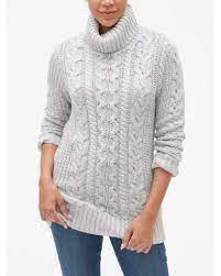 Gap Factory Cable Knit Turtleneck Pullover Sweater Tunic In Light Heather Grey Gray Lyst