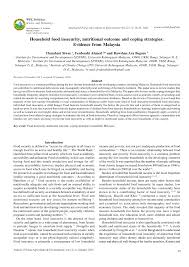 Pdf Household Food Insecurity Nutritional Outcome And Coping Strategies Evidence From Malaysia