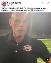 Bowdon put BTA ‼️ LIVE Gradick Sports 1m WATCH: Bowdon Hc Rich Fendley post  game after a Red Devils 48-7 48 win over Bremen #fblifestyle B