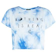 Black And White Tie Dye Shirt Womens Blue And White Tie Dye Nothing Is Real Crop T Shirt Tie Dye Shirts Ripped Shirts Dye T Shirt