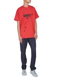 Givenchy Cotton Red Distressed Logo T Shirt For Men Lyst