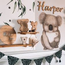 Wooden Australian Theme Nursery In 2020 Animal Nursery Theme Australian Animal Nursery Koala Nursery