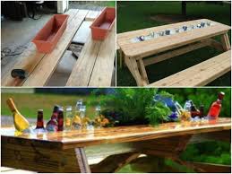 Picnic Table Wine Chiller Video Instructions Easy Diy With Images Diy Patio Table Cool Tables Backyard Furniture