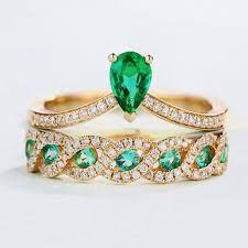 18 K Gold Emerald Crown Ring Set Rose Gold Engagement Ring Vintage Rose Gold Engagement Ring Vintage Engagement Rings Art Deco