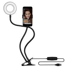 Cell Phone Holder With Selfie Ring Light Compatible With Iphone Phone Android Coolmade Led Camera Light With Lazy Bracket For Live Stream Desk Lamp For Bedroom Office Kitchen Bathroom Black