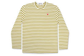Comme Des Garcons Play Striped Long Sleeve T Shirt Olive White Striped Long Sleeve Striped Long Sleeve Tshirt